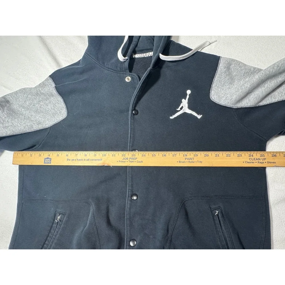 Jordan Mens Hooded Varsity Jacket Black Grey Snap Front Jumpman Fleece XL